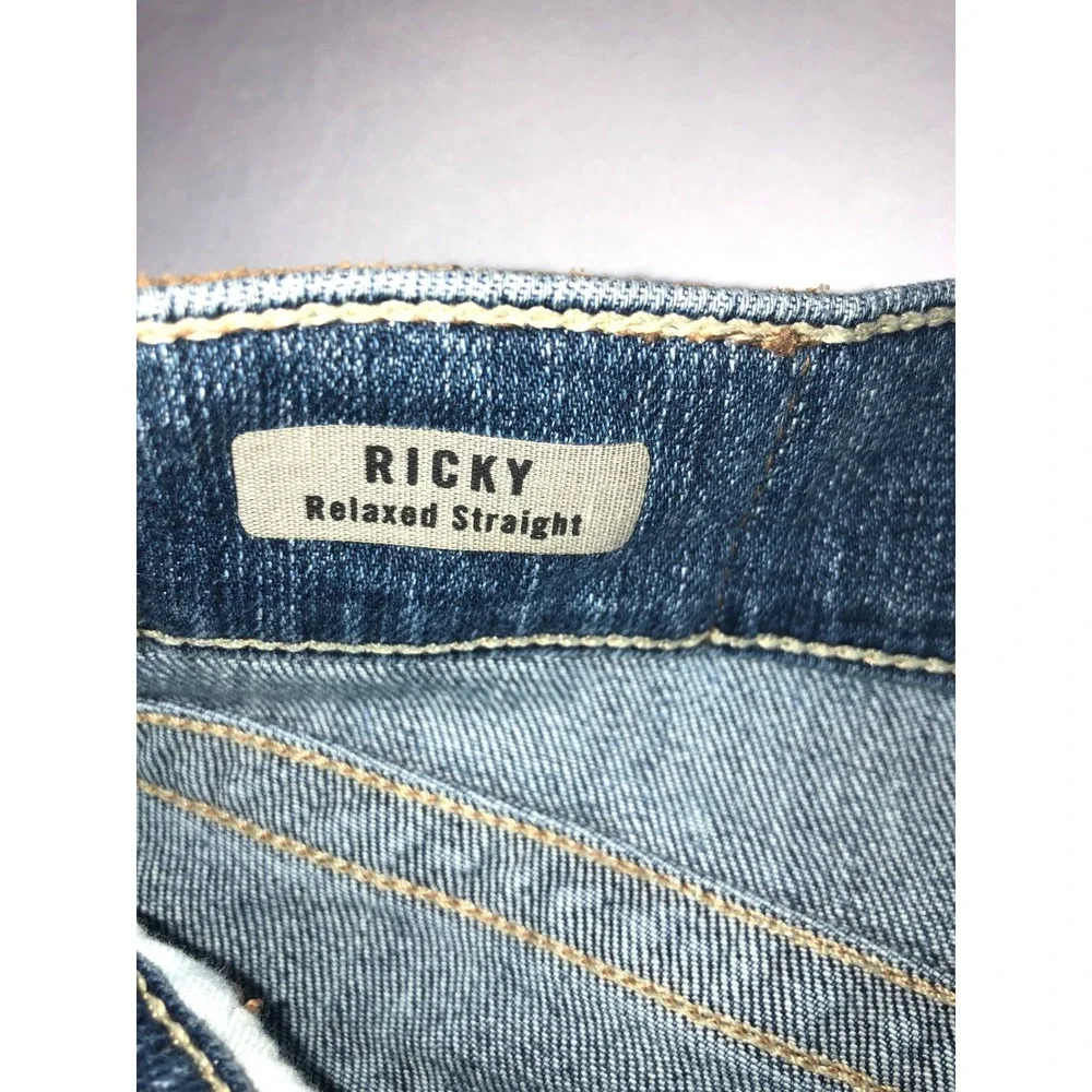 True Religion Ricky Relaxed Straight Leg Jeans Mens 34 Dark Wash Blue Denim USA